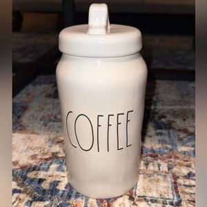 Rae Dunn ‘COFFEE’ large tall skinny ceramic white canister container jar w/lid